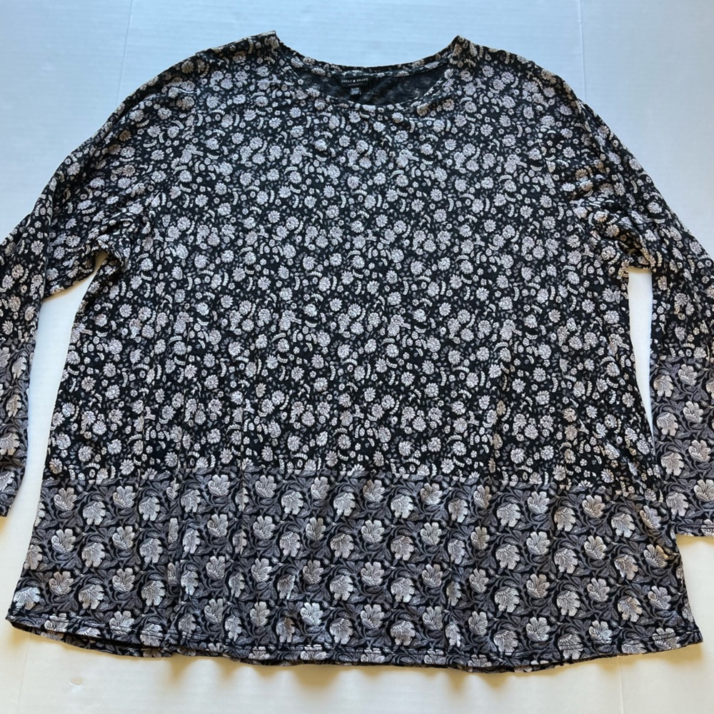 Lucky Brand Women's Black Mixed Floral Print Long Sleeve Boho Tunic Top 3X - Picture 2 of 11